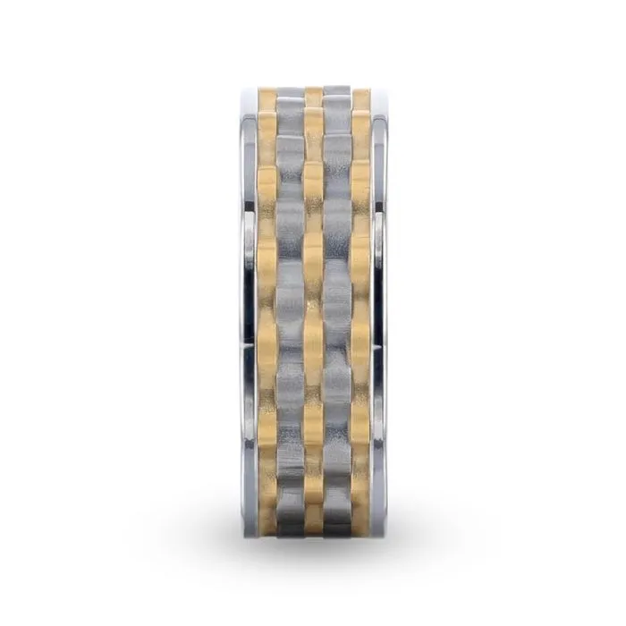 MONTROSE | Titanium Ring Wavy Gold and Gunmetal Texture