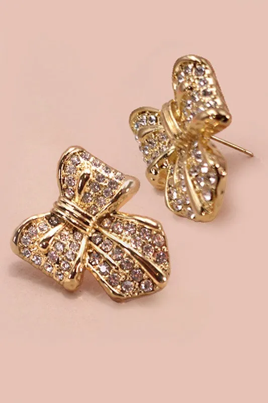 Neatly Tied Bow & Rhinestone Earrings