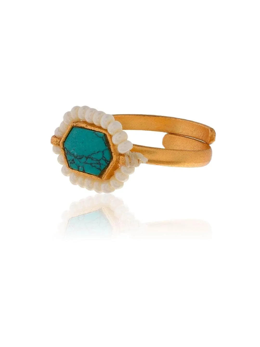 Oblong Kundan Pearl Ring Blue