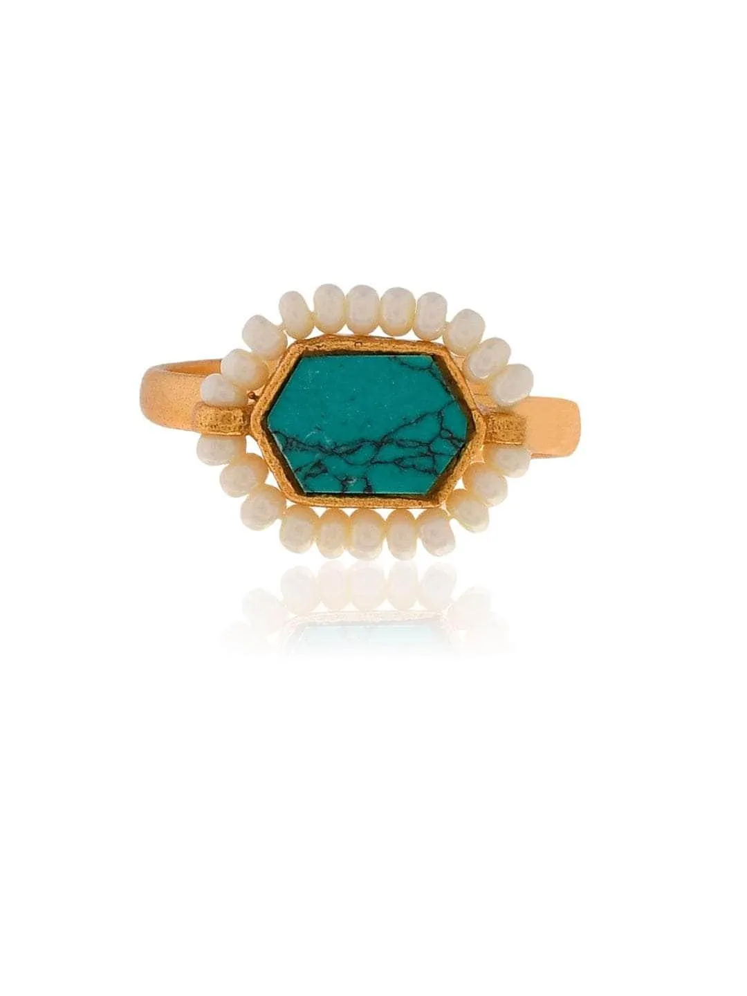 Oblong Kundan Pearl Ring Blue