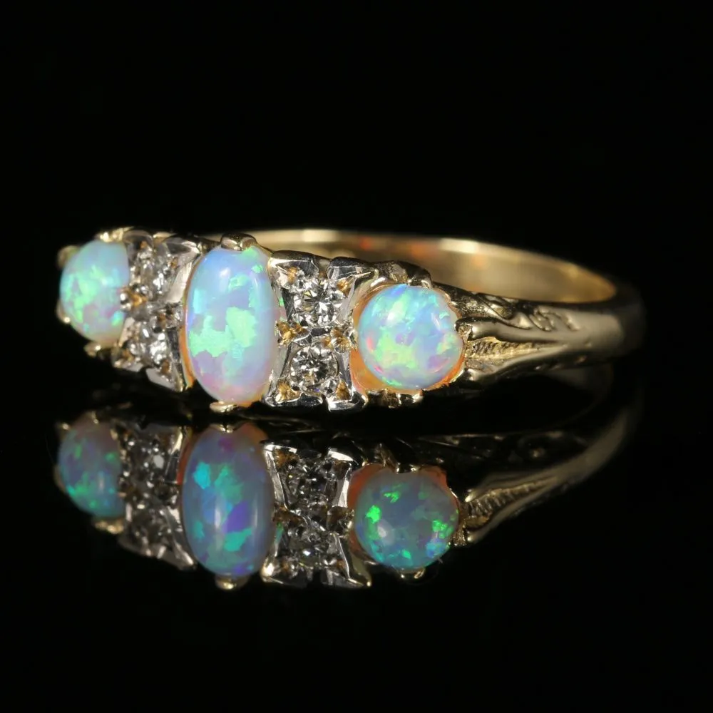 Opal Trilogy Diamond Ring 9Ct Yellow Gold