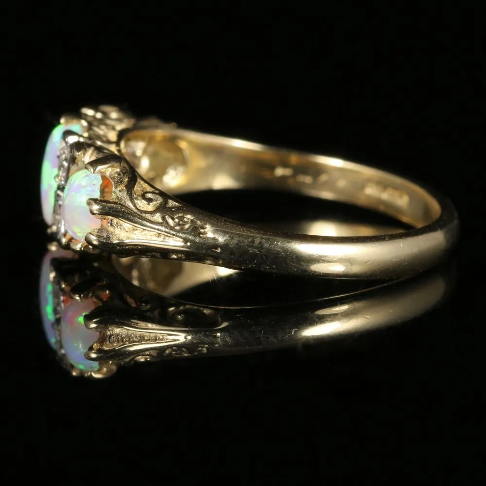 Opal Trilogy Diamond Ring 9Ct Yellow Gold