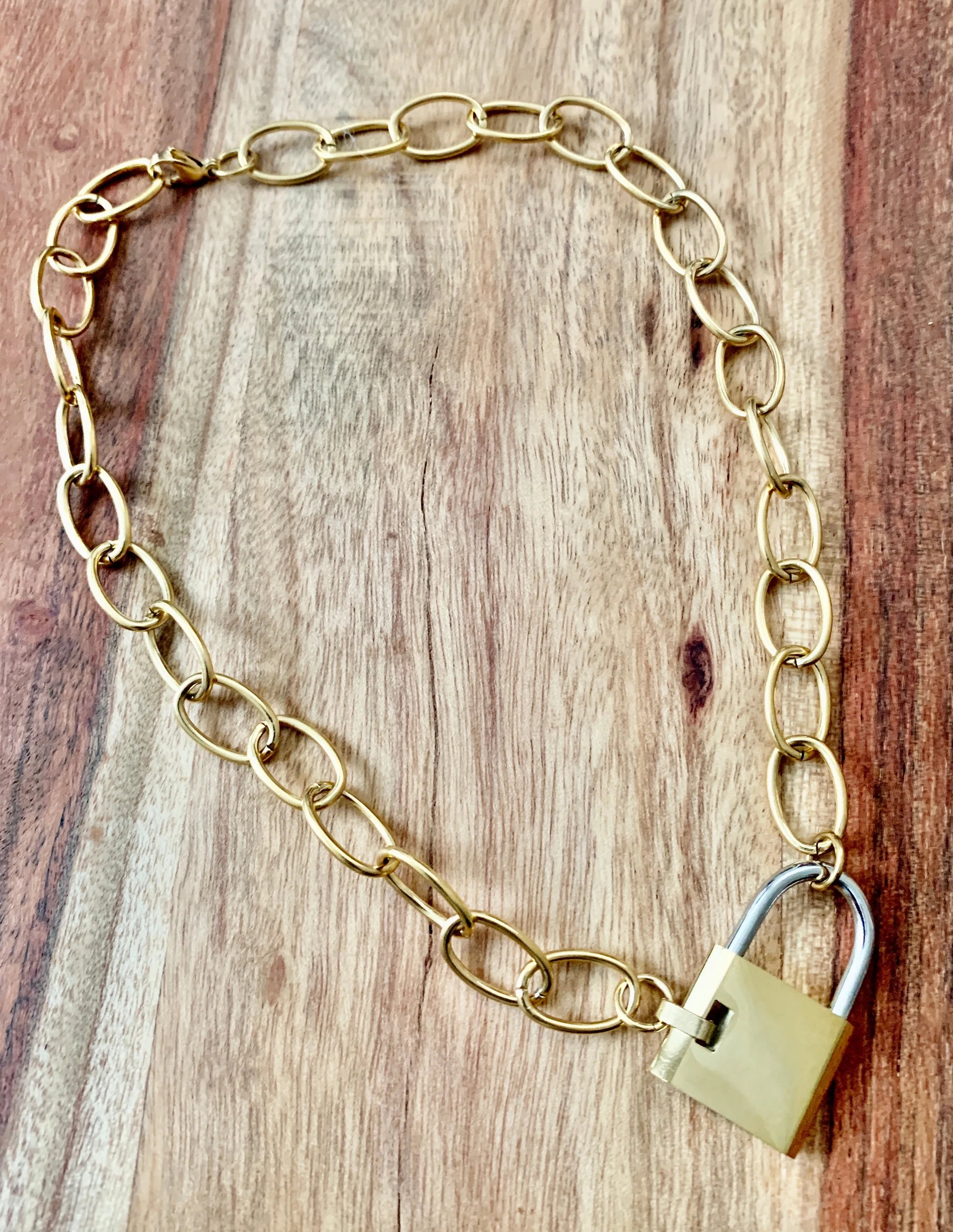 Padlock Collar Necklace w/Link Chain