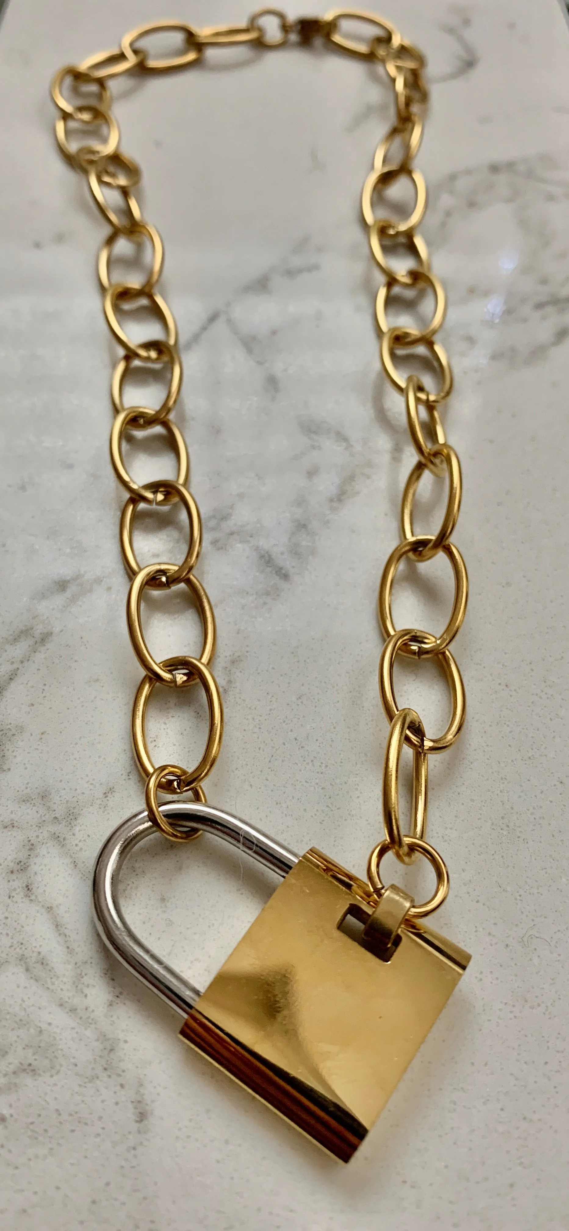 Padlock Collar Necklace w/Link Chain