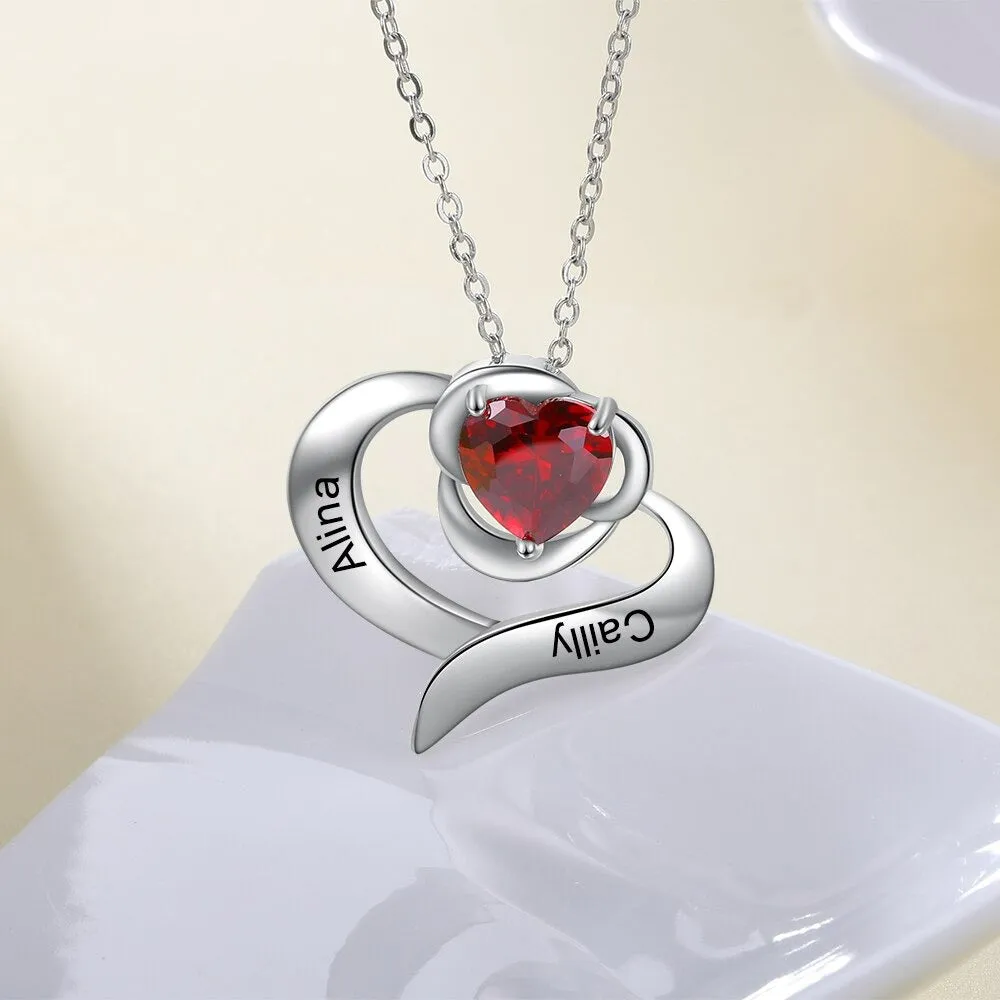 Personalized Flower Heart Pendant 1 Stone 2 Name