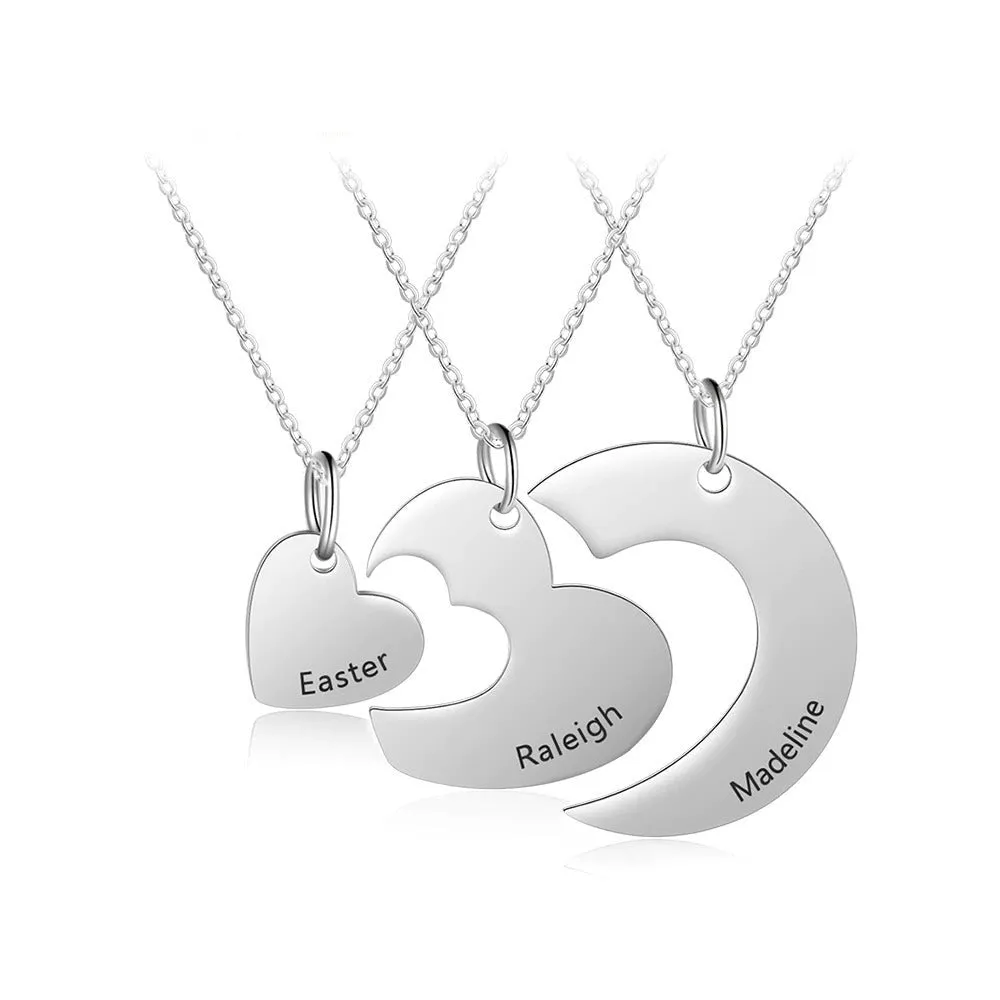 Personalized Stainless Steel 3 Names Heart Necklace