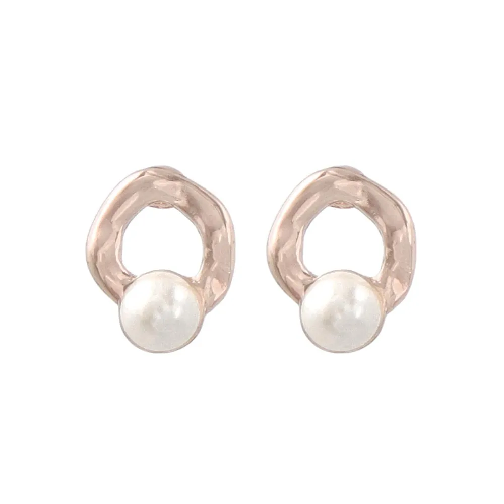 Rose Silver Pearly Circle Studs