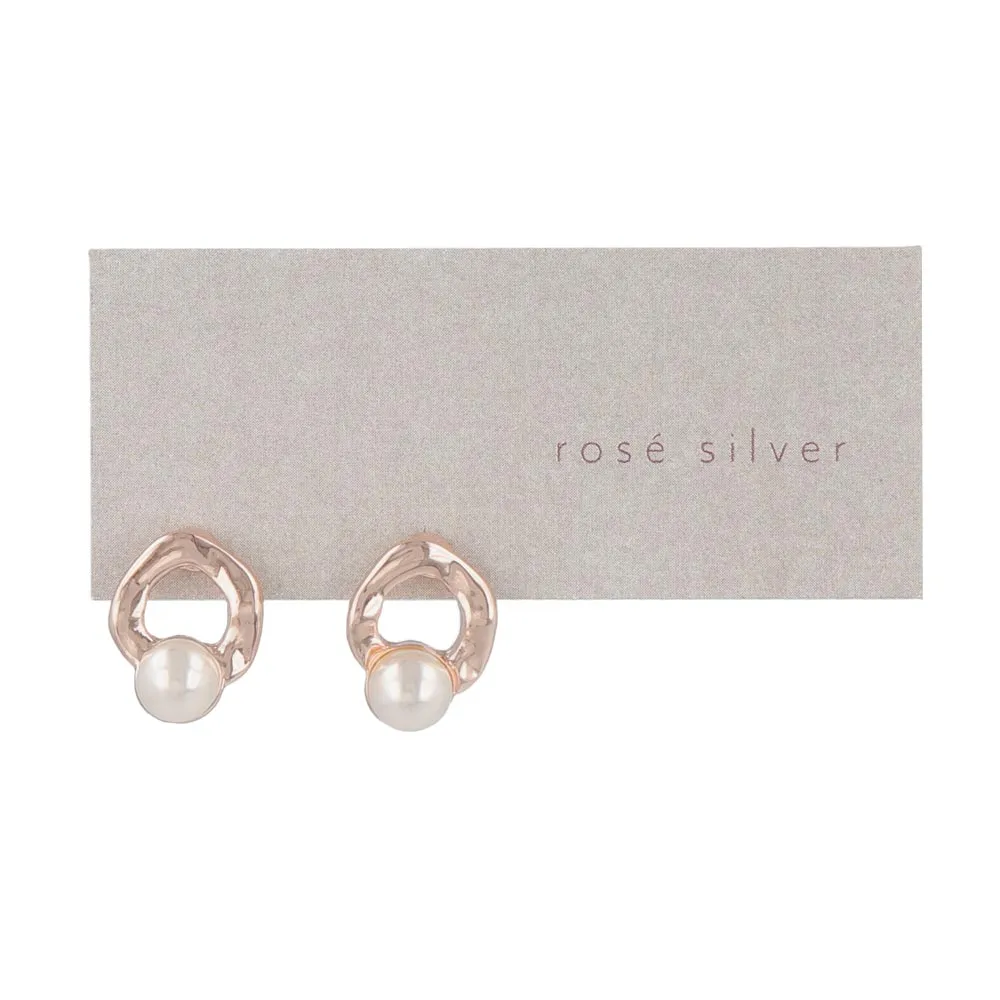 Rose Silver Pearly Circle Studs