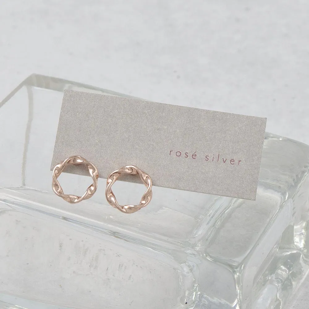 Rose Silver Twisted Circle Earrings