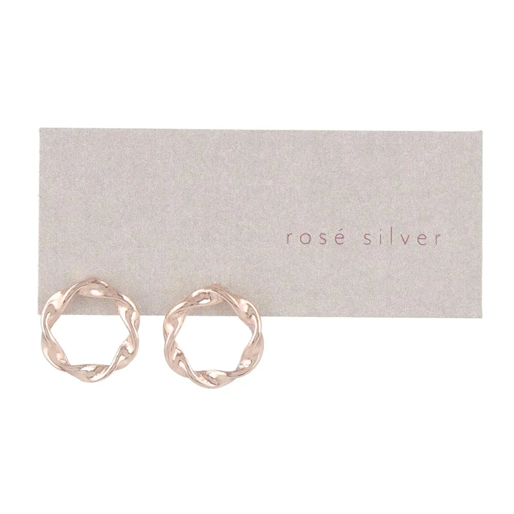 Rose Silver Twisted Circle Earrings