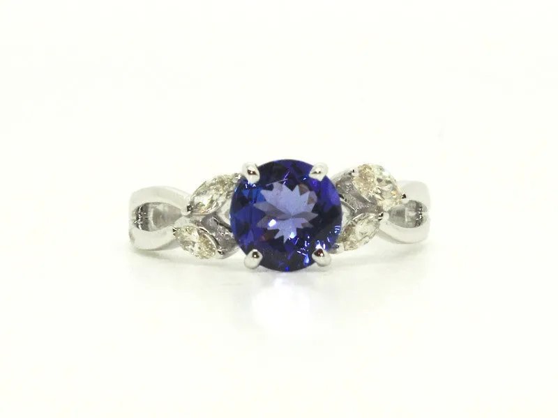 Round Tanzanite & Marquee Cut Diamond Ring AD No. 1078