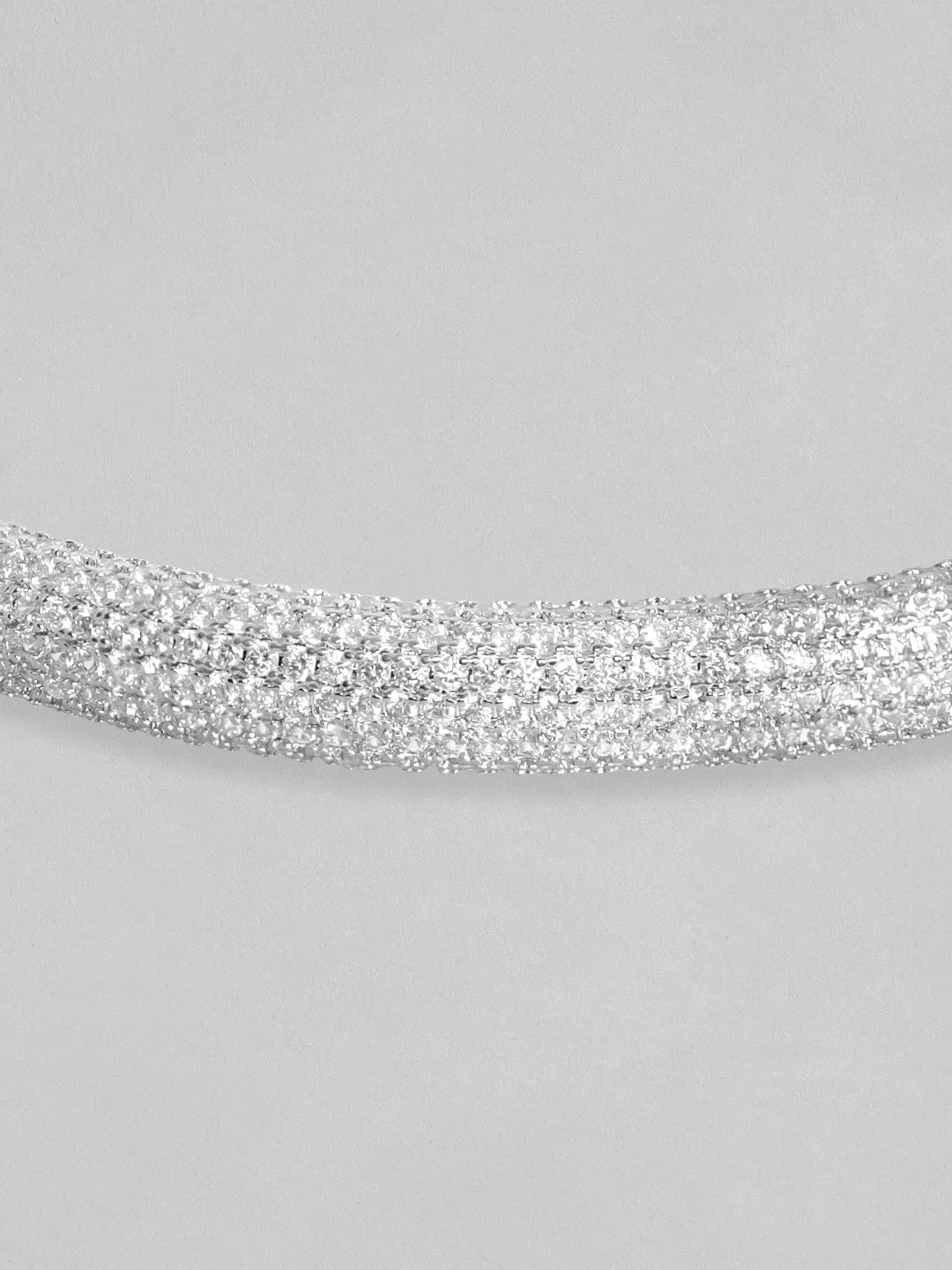 Rubans Women Silver-Toned & White Brass Cubic Zirconia Rhodium-Plated Bracelet