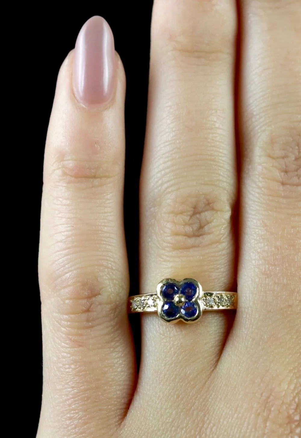 Sapphire Diamond Flower Cluster Ring 9Ct Gold Ring