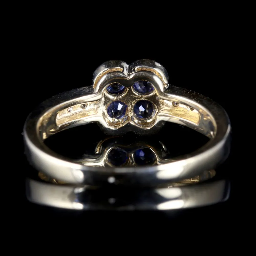 Sapphire Diamond Flower Cluster Ring 9Ct Gold Ring