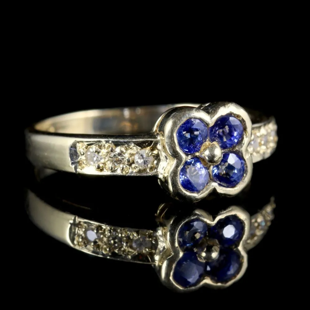 Sapphire Diamond Flower Cluster Ring 9Ct Gold Ring