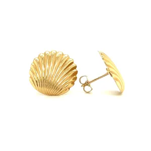 Scallop Post Earrings in 14K Yellow Gold