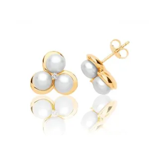 Silver & Co Pearl CZ Earrings with Gold Plating - SEG0092Y