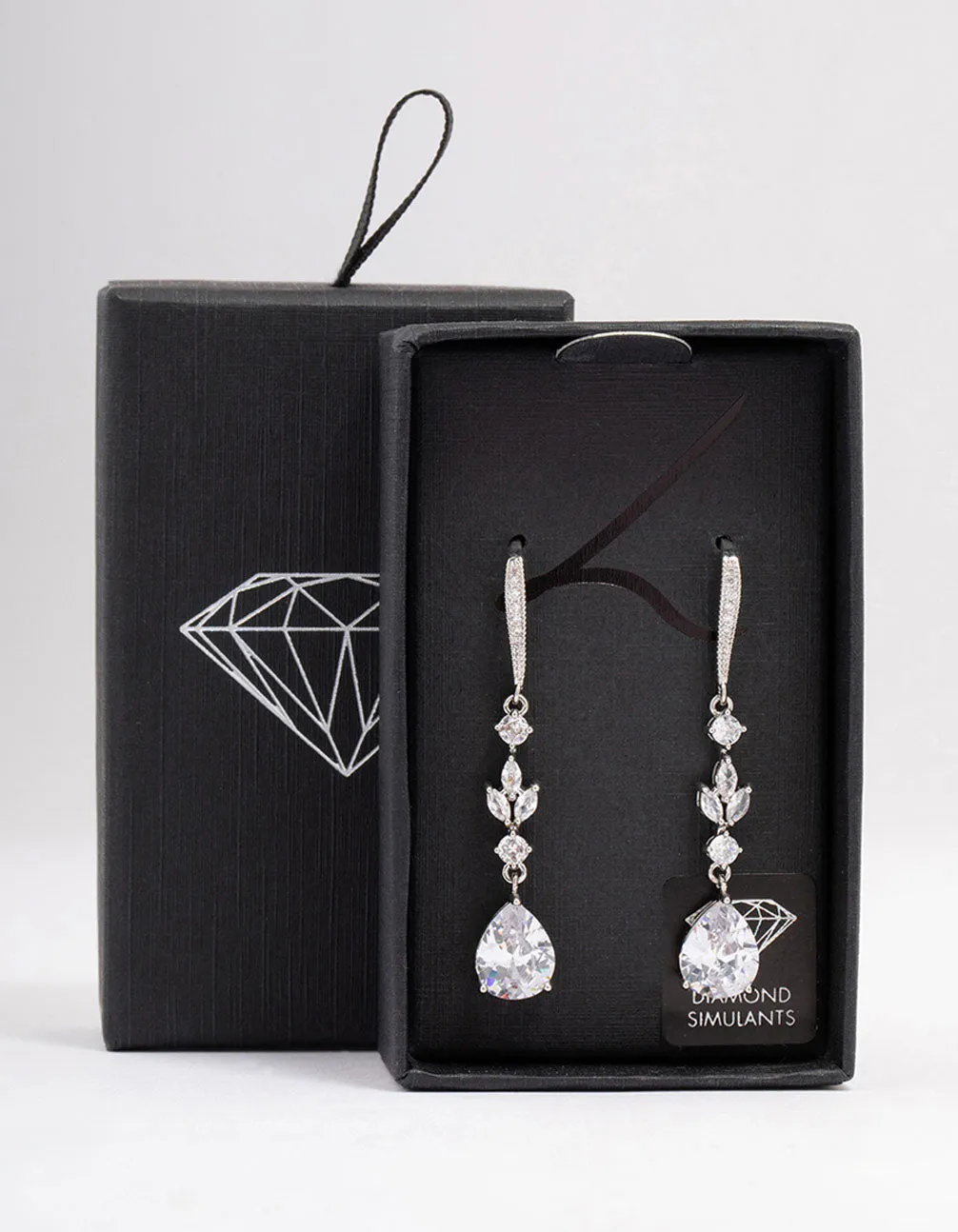 Silver Cubic Zirconia French Hook Pear Drop Earrings