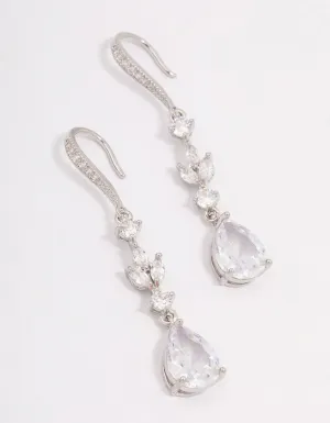 Silver Cubic Zirconia French Hook Pear Drop Earrings