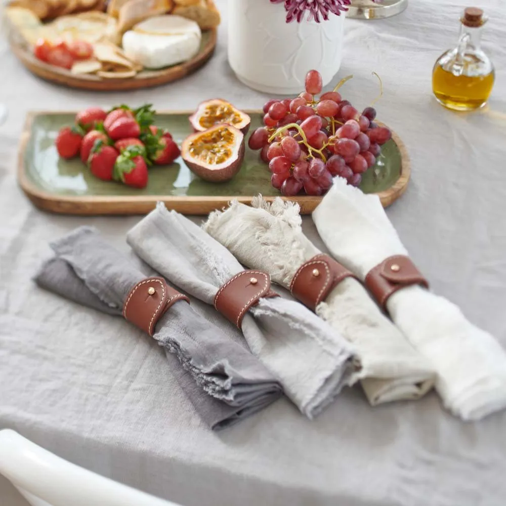 Soft Leather Napkin Rings Set