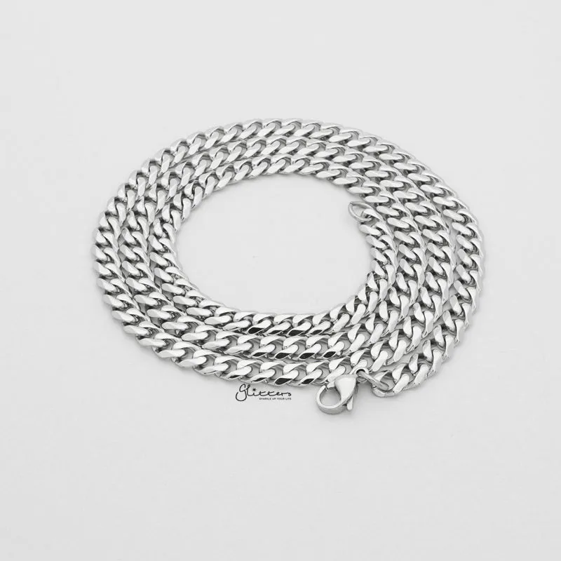 Stainless Steel Beveled Cuban Chain Necklace - 5.5mm width