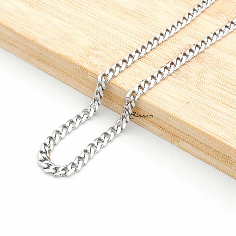 Stainless Steel Beveled Cuban Chain Necklace - 5.5mm width