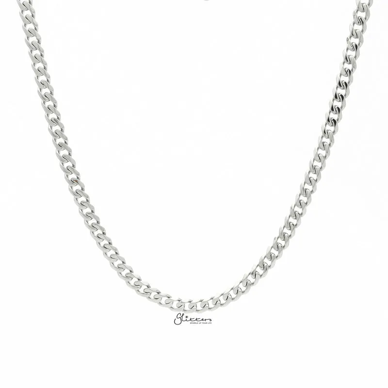 Stainless Steel Beveled Cuban Chain Necklace - 5.5mm width