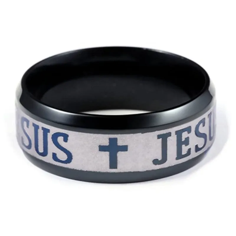 Stainless Steel Jesus Cross Ring for Men - Simple and Stylish 8mm Finger Jewelry Piece