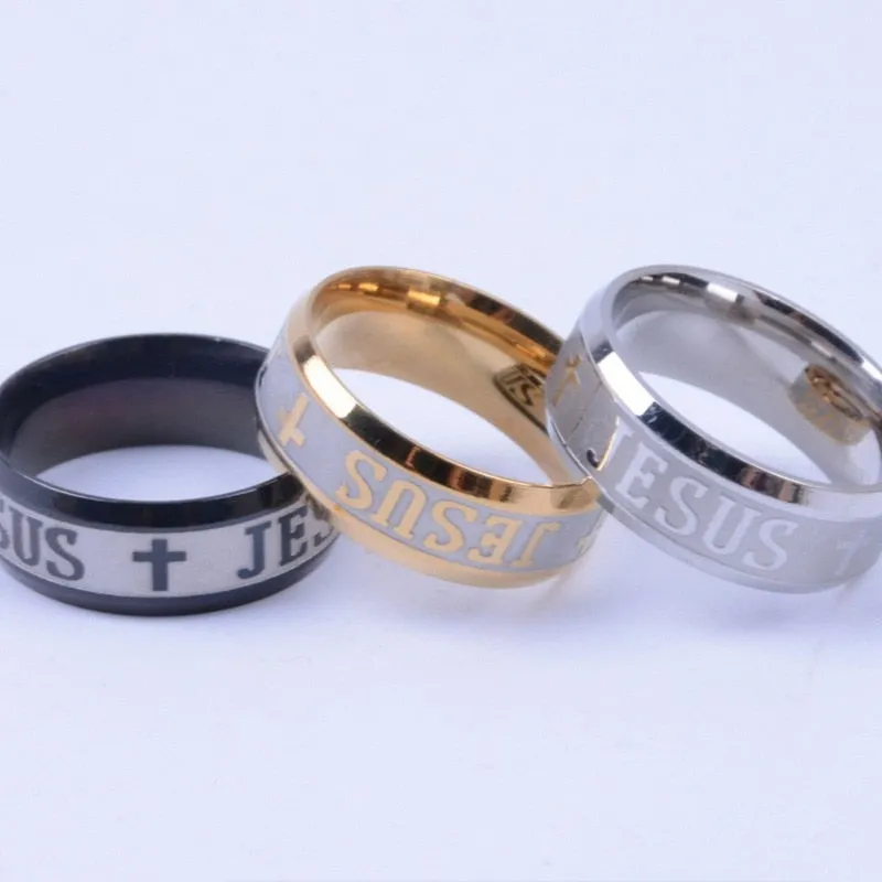 Stainless Steel Jesus Cross Ring for Men - Simple and Stylish 8mm Finger Jewelry Piece