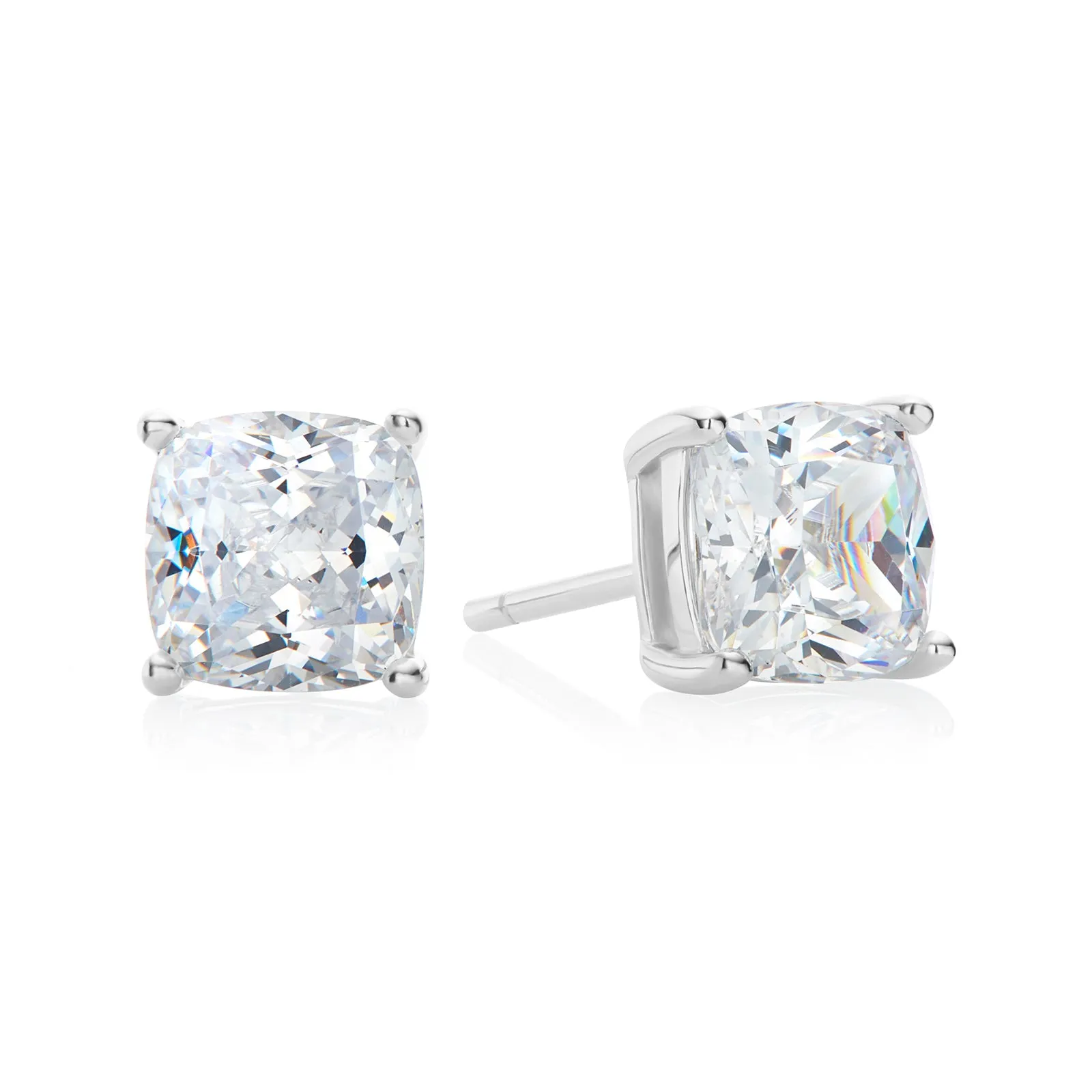 Sterling Silver Cushion Cut 6x6mm Cubic Zirconia Stud Earrings