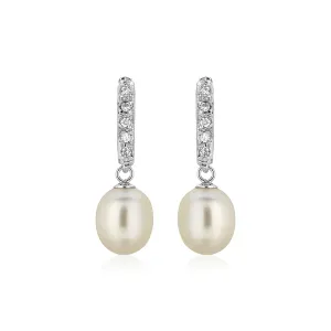 Sterling Silver Earrings with Freshwater Pearls and Cubic Zirconias