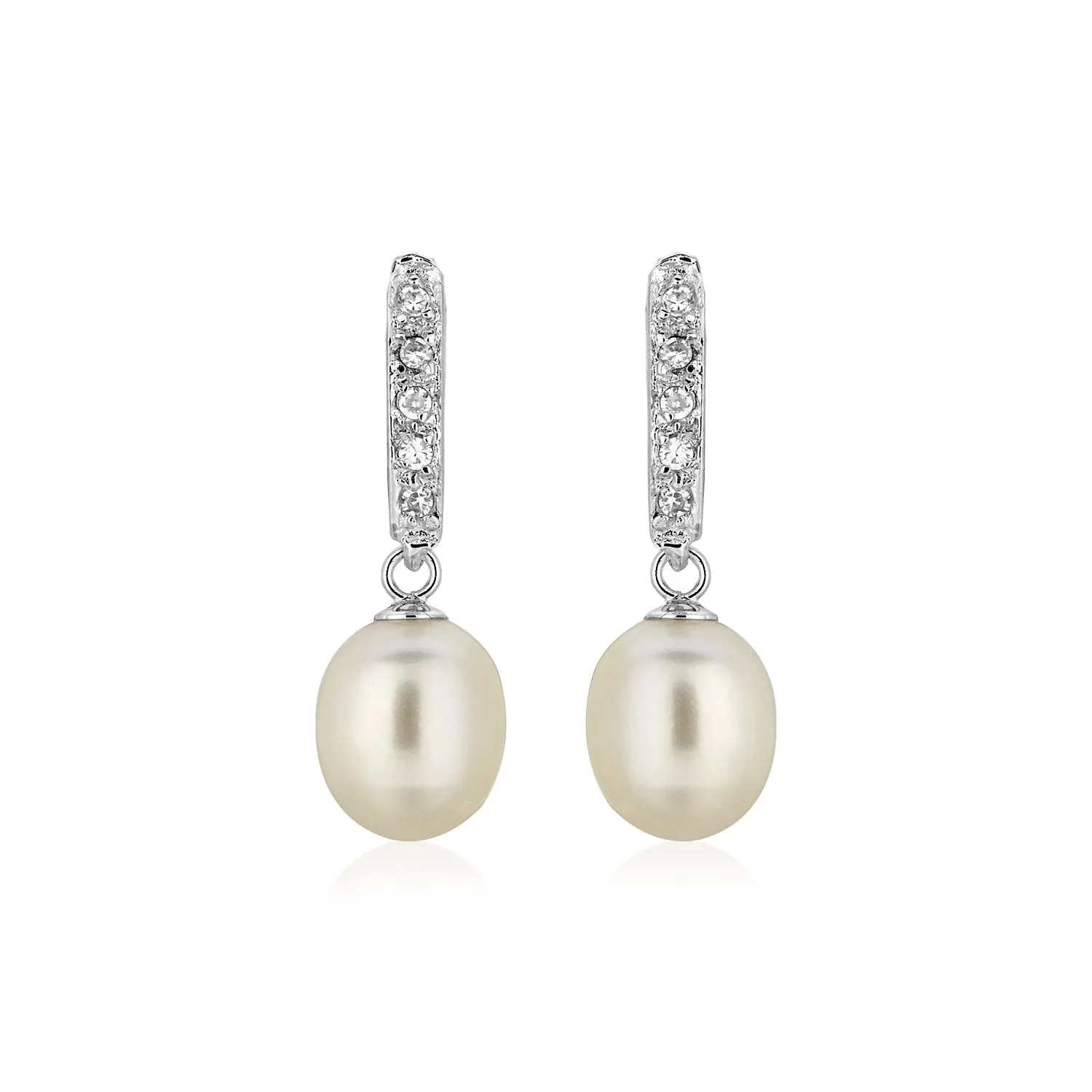 Sterling Silver Earrings with Freshwater Pearls and Cubic Zirconias