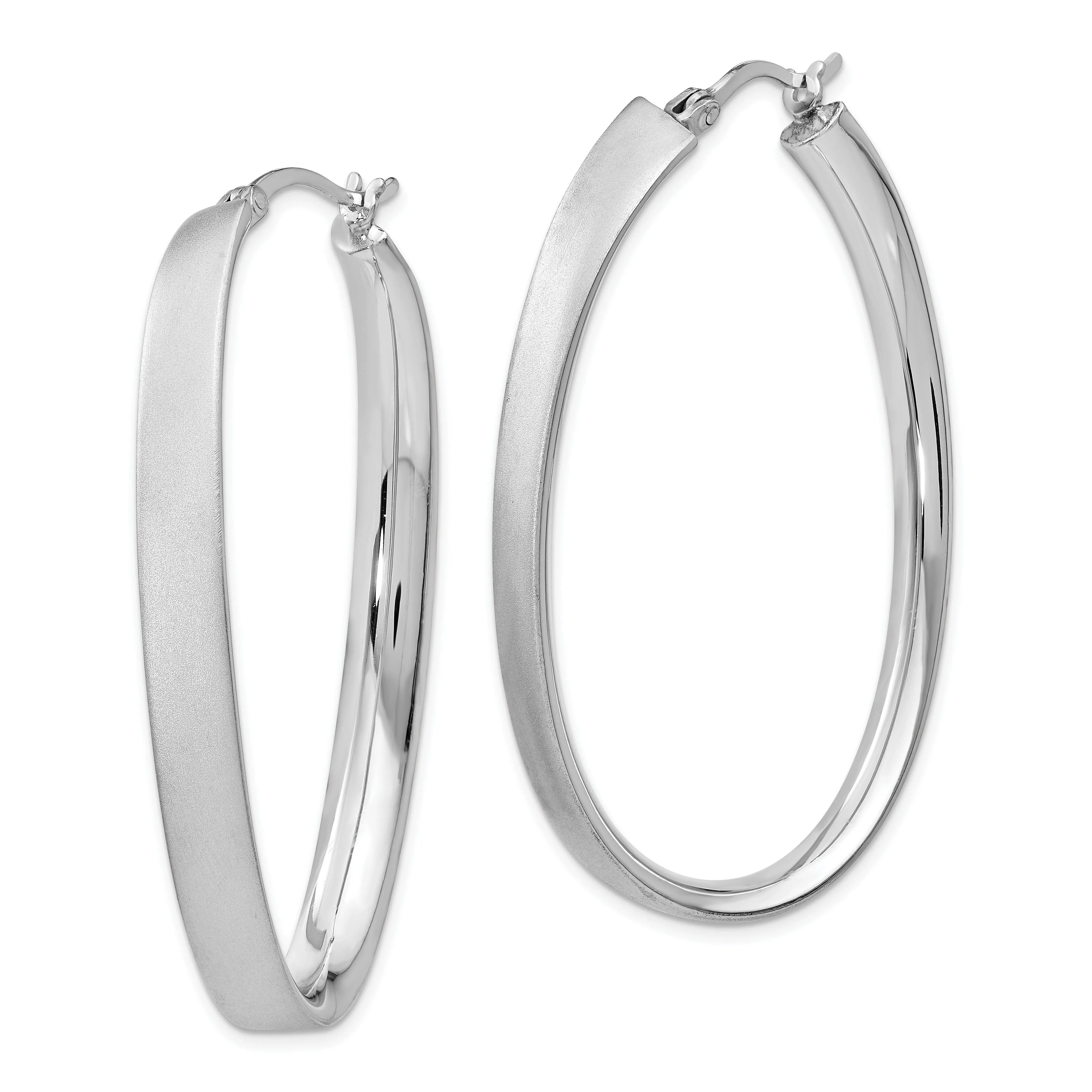 Sterling Silver Rhodium Satin Oval Hoop Earrings