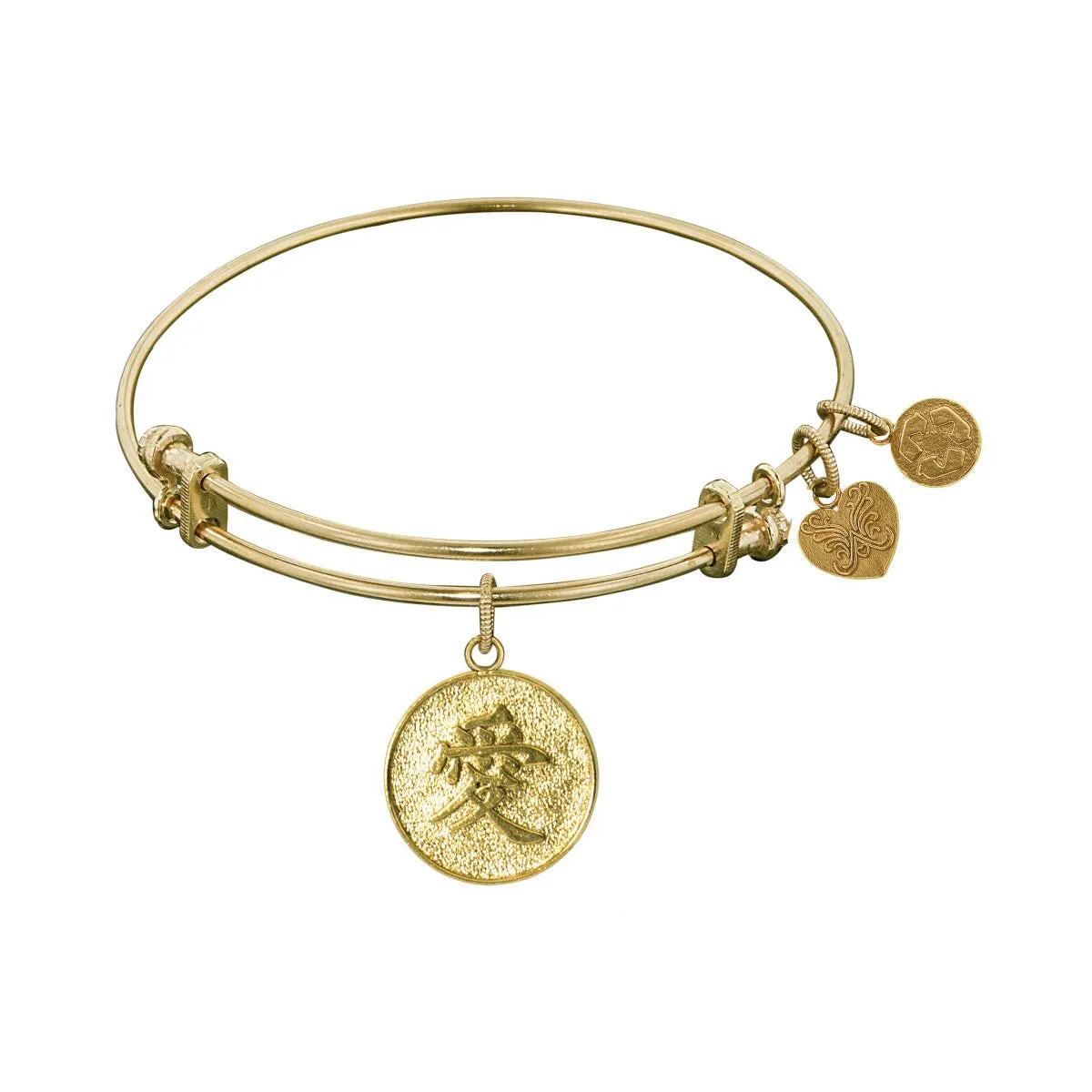 Stipple Finish Brass Chinese Love Angelica Bangle Bracelet, 7.25"