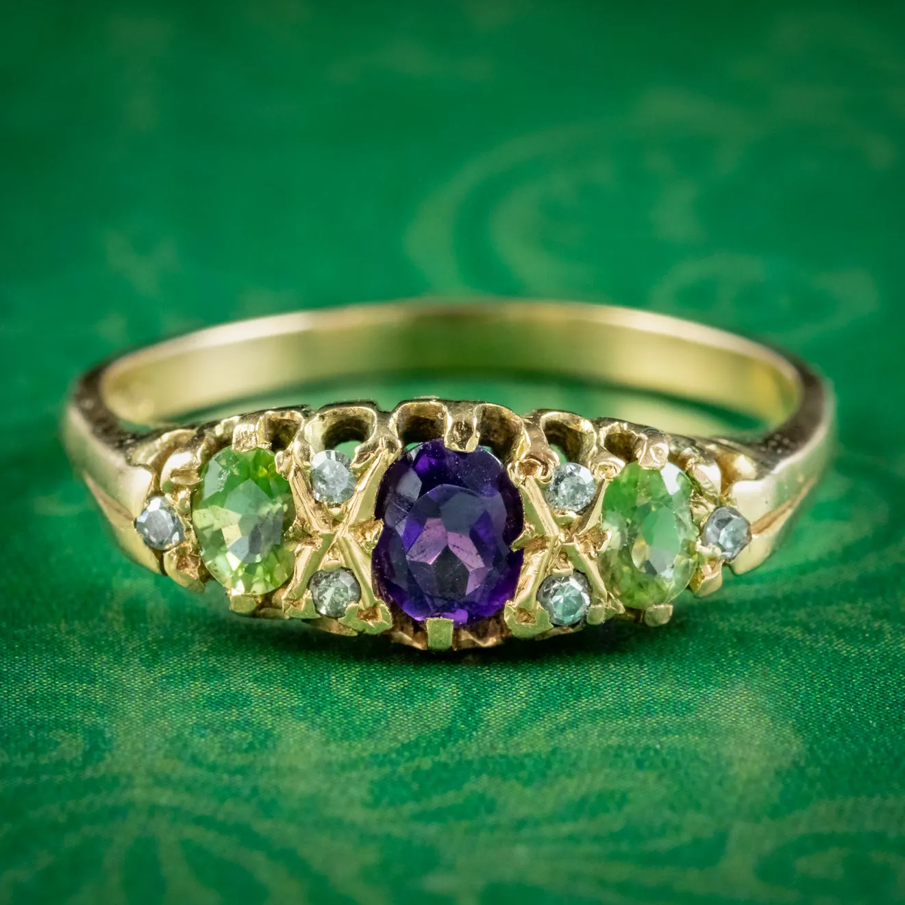 Suffragette Ring Amethyst Peridot Diamond Dated 1976