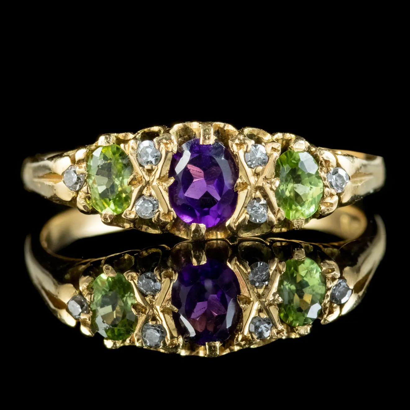 Suffragette Ring Amethyst Peridot Diamond Dated 1976