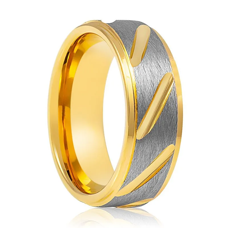 TASOS | Tungsten Ring Gray & Yellow Notched