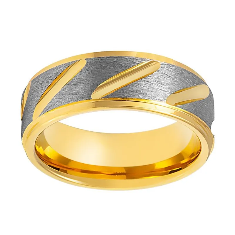 TASOS | Tungsten Ring Gray & Yellow Notched