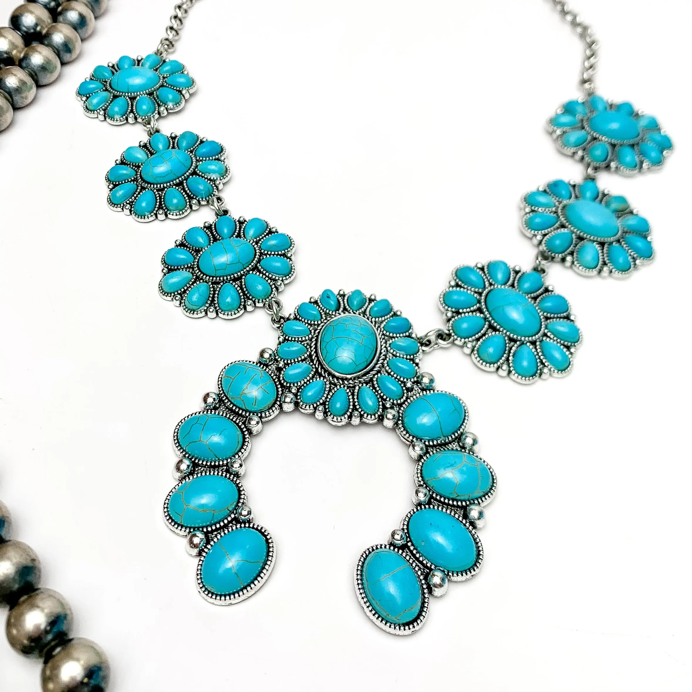 The Western Way Squash Blossom Necklace in Turquoise Blue