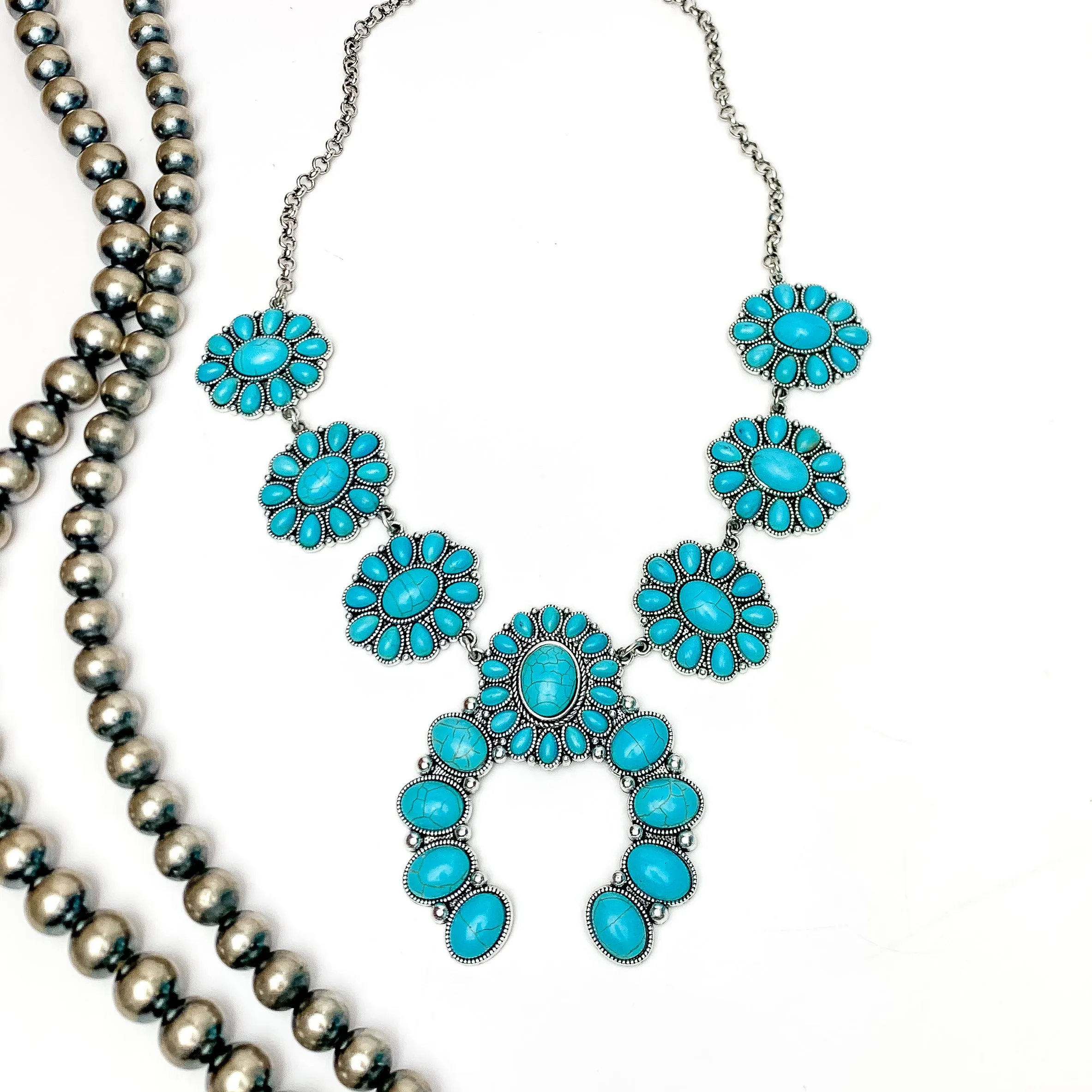 The Western Way Squash Blossom Necklace in Turquoise Blue