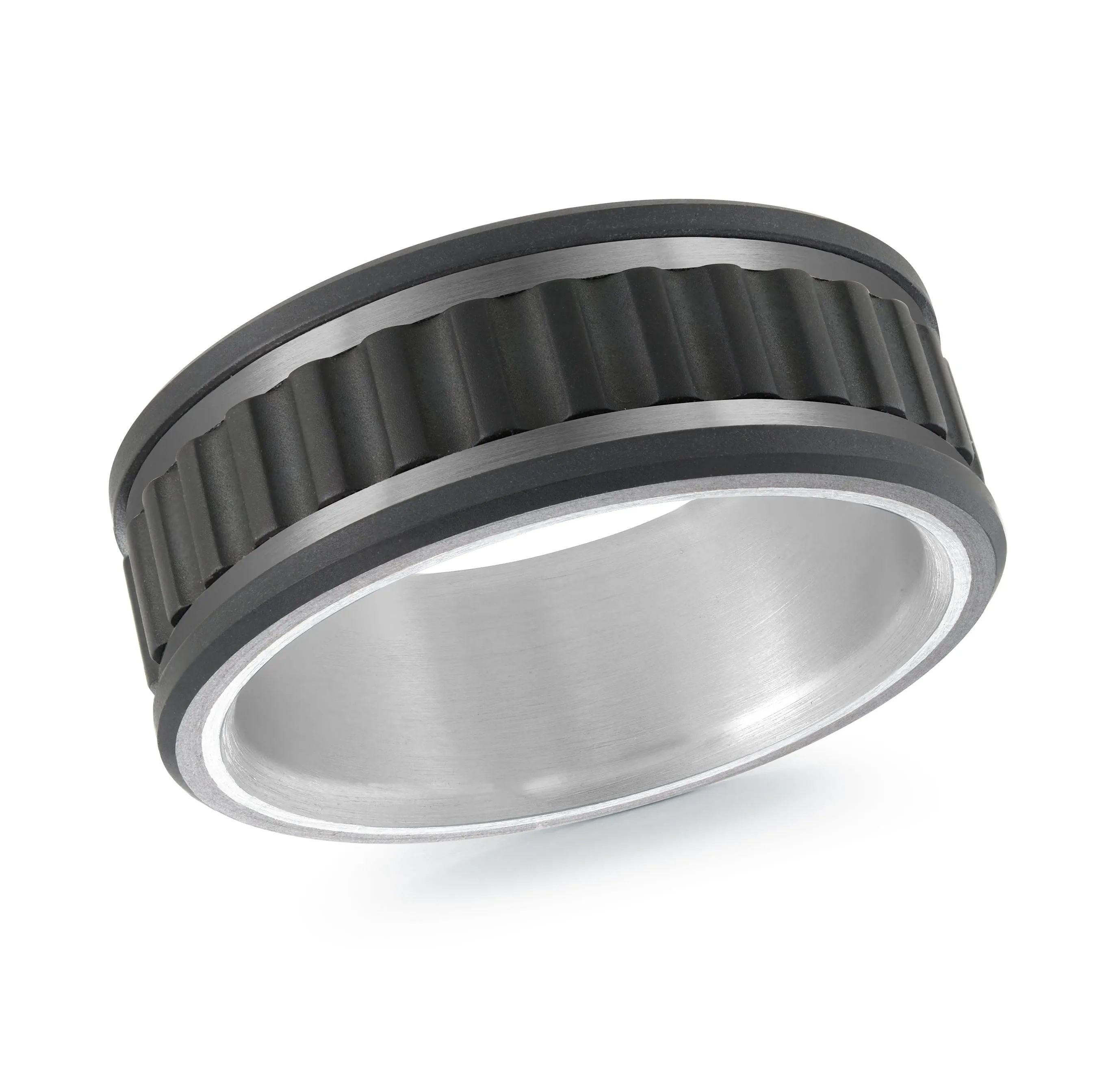 Titanium with Carbon Fiber and 14K White Gold Ring from the Titanium Collection by Malo - MRDTI-017-9BW