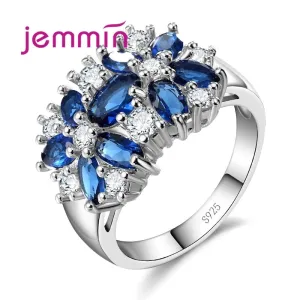 Top Grade JEMMIN Brand Jewelry New Stylish Sparkly Flower Crystal Ring Women Wedding Bridal Rings 5 Color