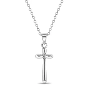 Unique Thin Cross 18mm Toddler/Kids/Girls Necklace Religious - Sterling Silver