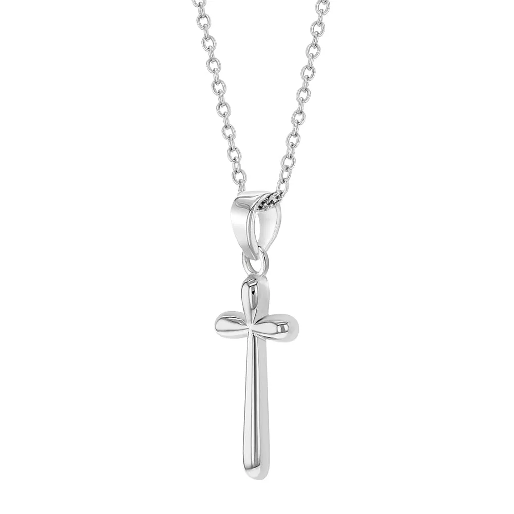 Unique Thin Cross 18mm Toddler/Kids/Girls Necklace Religious - Sterling Silver