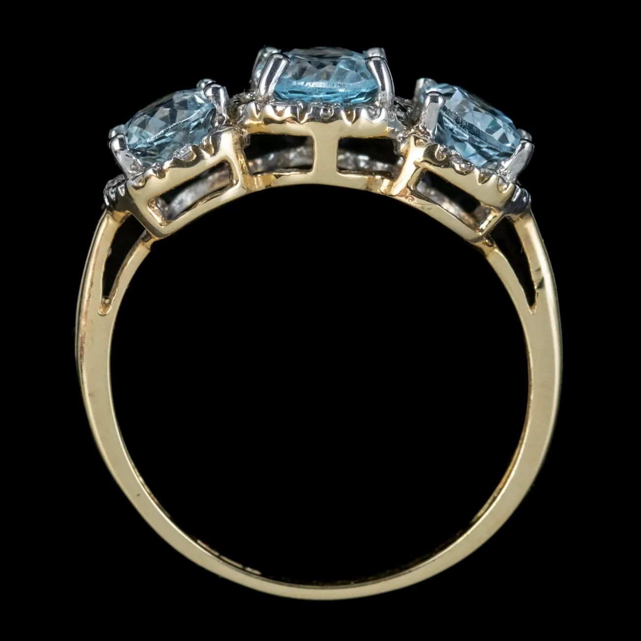 Victorian Style Blue Topaz Diamond Trilogy Gold Ring