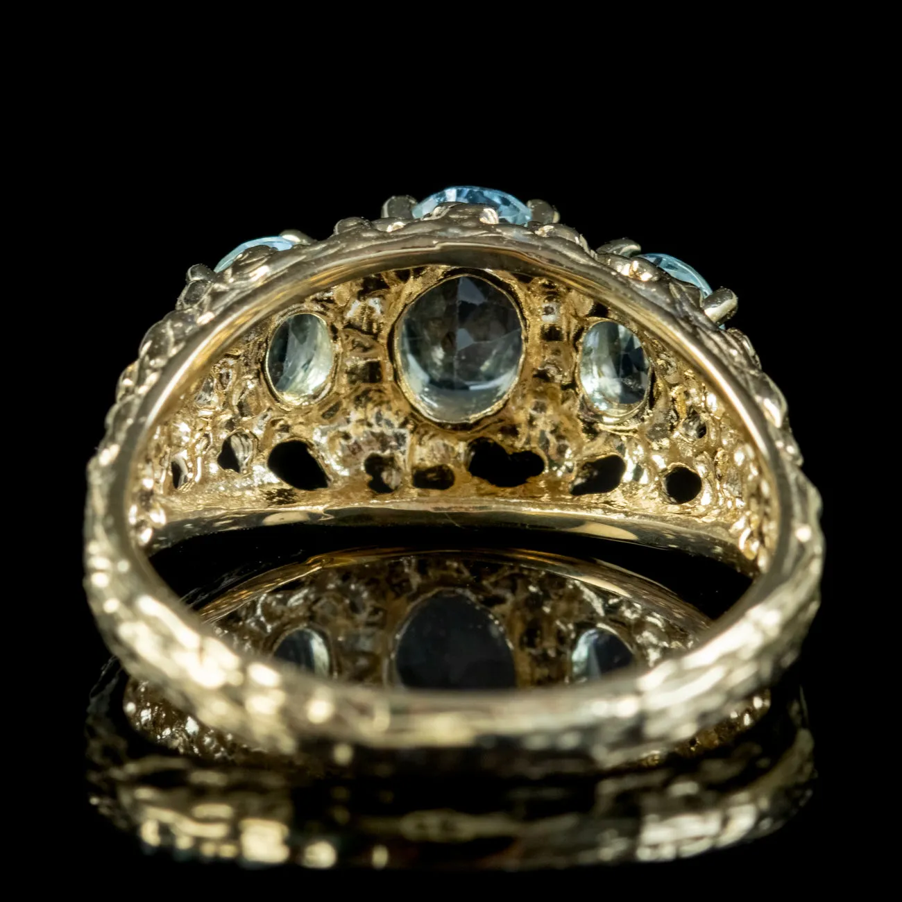 Victorian Style Blue Topaz Trilogy Ring 9ct Gold