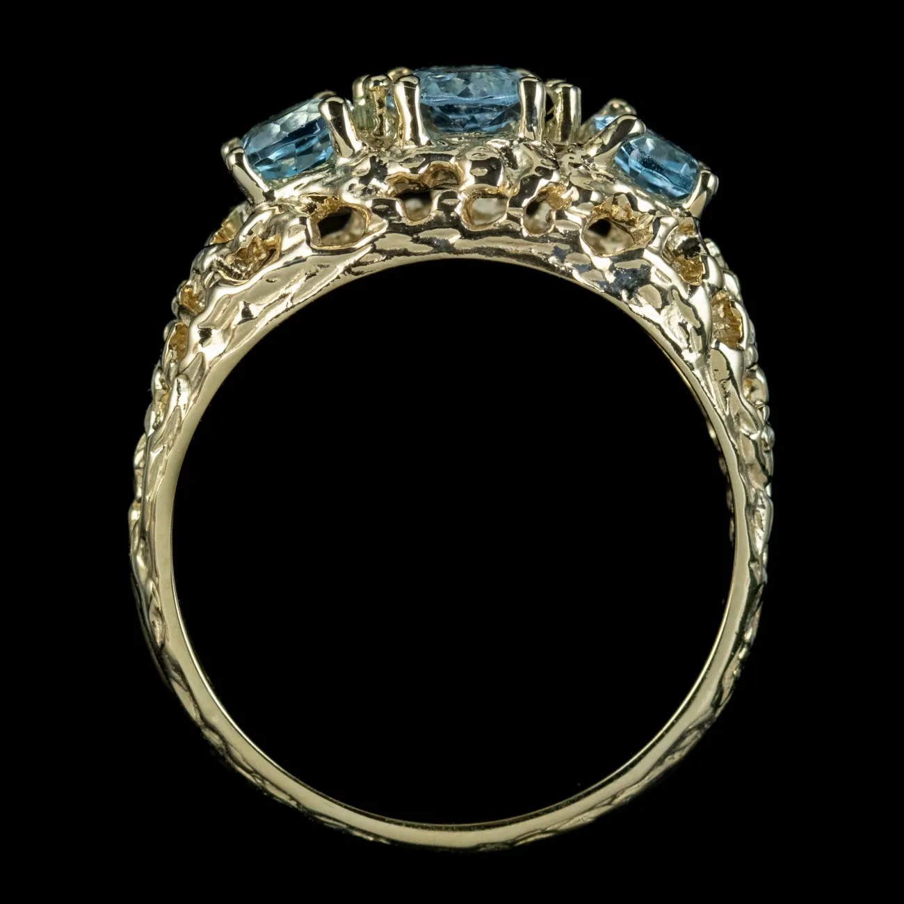 Victorian Style Blue Topaz Trilogy Ring 9ct Gold