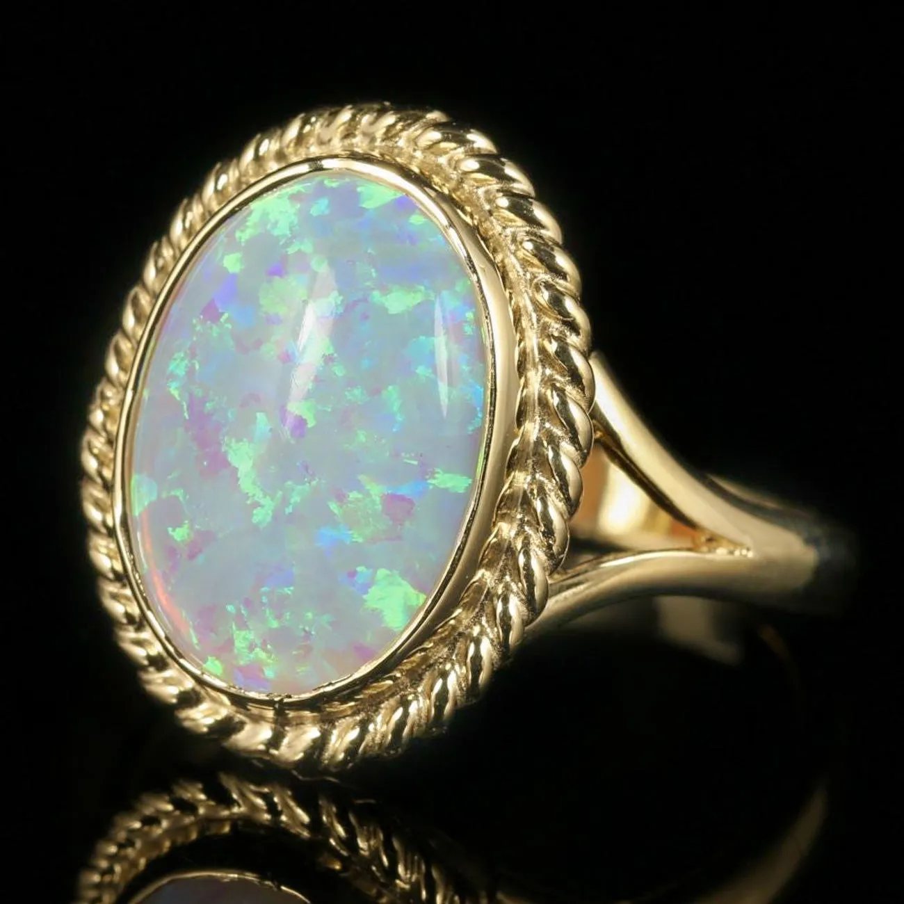 Victorian Style Opal Gold Ring 9ct Gold 6ct Opal