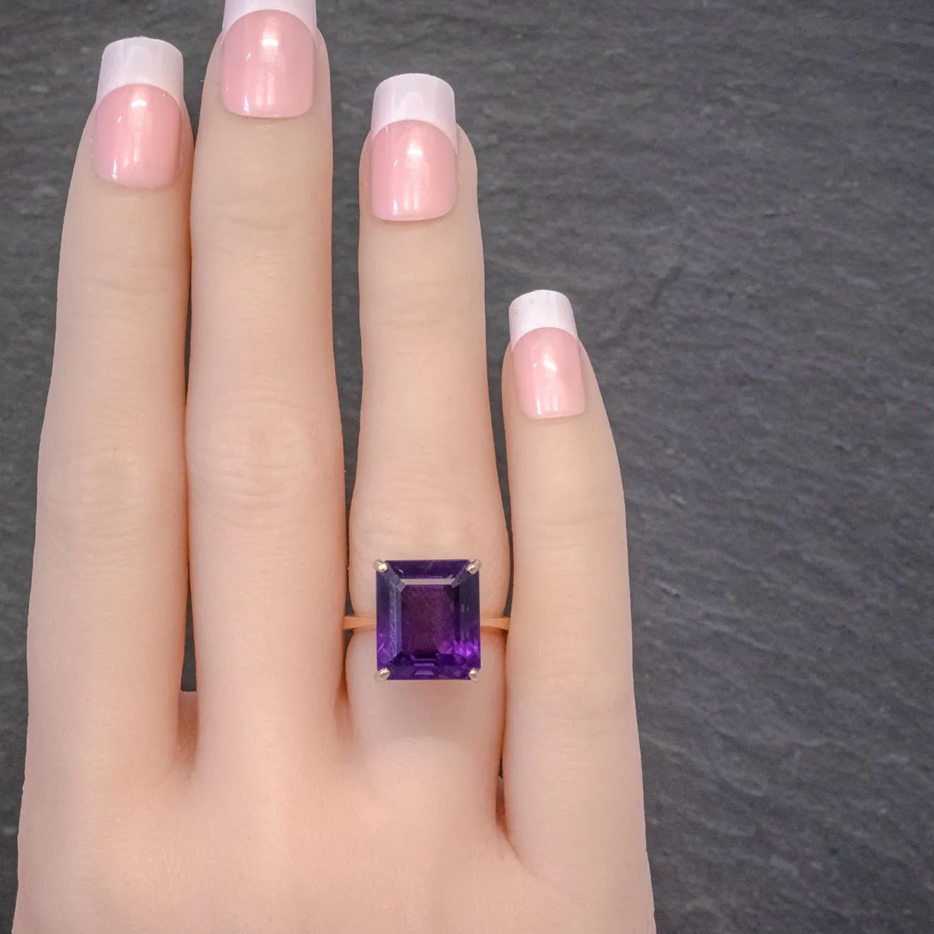 Vintage 6Ct Emerald Cut Amethyst Ring 9Ct Gold Circa 1960