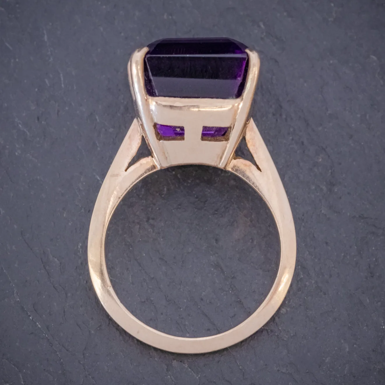 Vintage 6Ct Emerald Cut Amethyst Ring 9Ct Gold Circa 1960